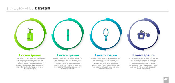 设置乳霜或乳液化妆品管，指甲锉，手镜和香水。业务信息模板。向量图片下载