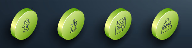 2.5D等距线：节日姜饼人饼干、圣诞铃铛、日历和冬季帽子图标矢量图图片下载