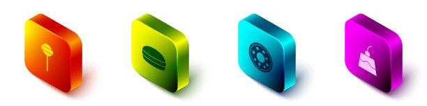 设置等距棒棒糖，马卡龙饼干，甜甜圈和布丁蛋羹图标。向量图片下载