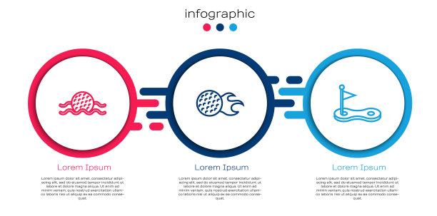 打线高尔夫球入水，入有旗洞。业务信息模板。向量图片下载
