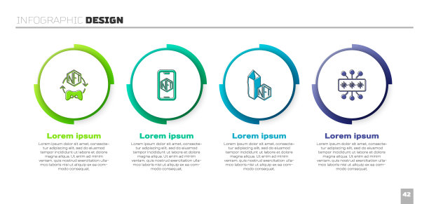 设置NFT数字加密艺术，移动与商店应用程序，网络安全。业务信息模板。向量图片下载