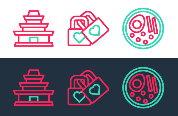 设线拉面韩式寺庙，锁心与心图片下载