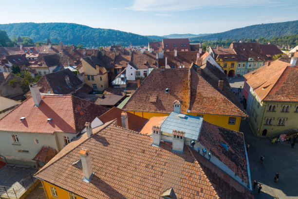 Sighisoara街道上的钟楼上的插图图片下载