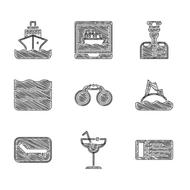 设置双筒望远镜鸡尾酒邮轮热带票图片下载