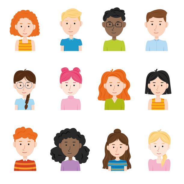 工人、人像、人脸。收藏现代平面插图。图片下载