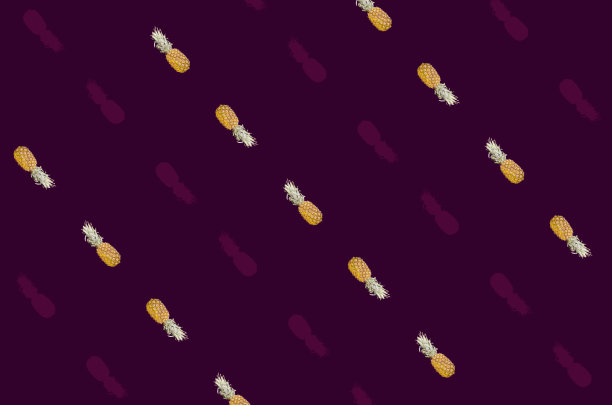 色彩丰富的水果图案菠萝在深紫色的背景。前视图。平的。波普艺术设计图片下载