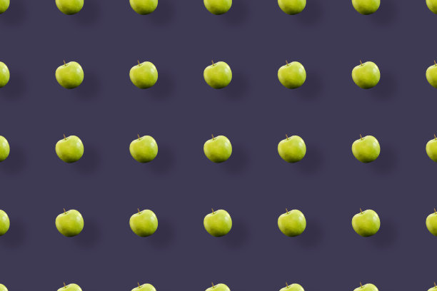 鲜艳的水果图案，新鲜的青苹果。前视图。平的。波普艺术设计，创意夏日概念图片下载