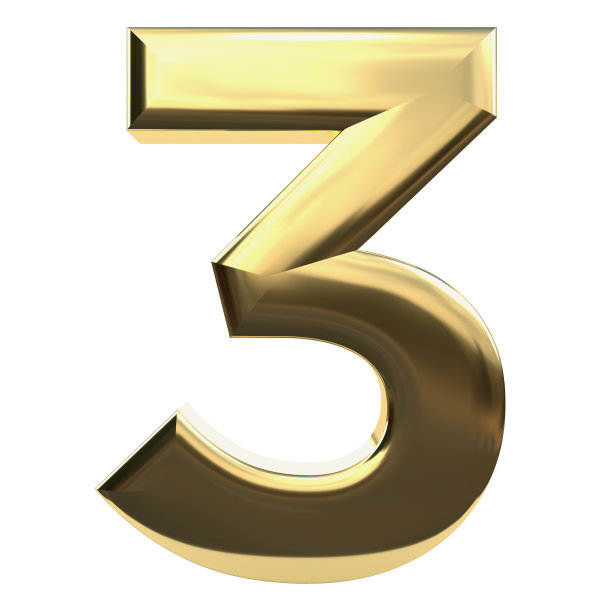 3D金属金色数字3图片下载