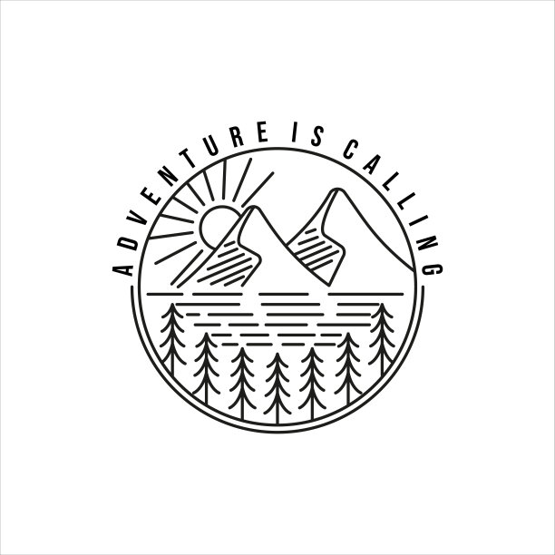 山松树标志线艺术简单极简矢量插图模板图标设计。探险概念为旅游公司标签配徽章徽章图片下载