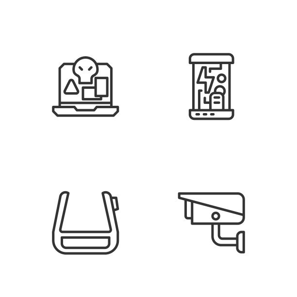 设置线安全摄像头，眼镜上的智能眼镜，互联网盗版和深冷胶囊图标。向量图片下载