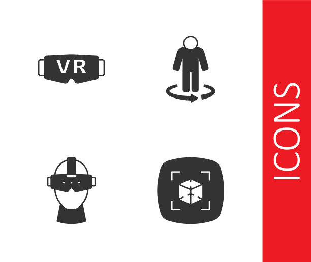 设置3d建模，虚拟现实眼镜，图标。向量图片下载