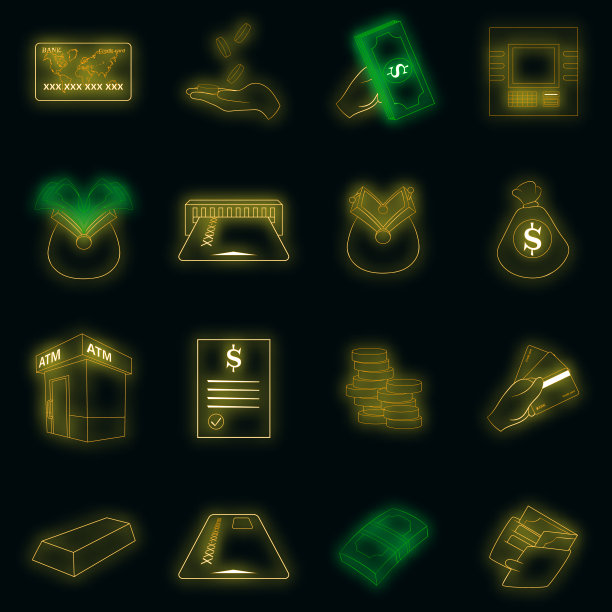 银行贷款信贷图标设置矢量霓虹灯图片下载