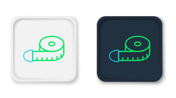 线测量带图标孤立在白色背景上。卷尺。色彩斑斓的轮廓的概念。向量图片下载