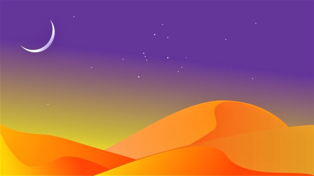 沙漠上的夜空有一轮月亮。图片下载