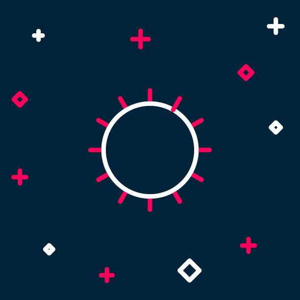 线太阳图标孤立在蓝色背景上。夏天的象征。好晴天。色彩斑斓的轮廓的概念。向量图片下载