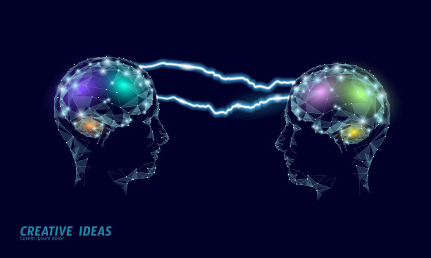 人的大脑智商聪明的商业理念。电子学习益智药物补充脑力。头脑风暴创意项目工作低多边形多边形矢量插图图片下载