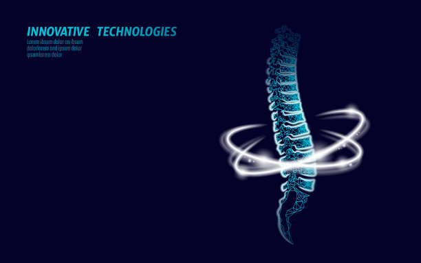 理疗人体脊柱恢复。疼痛区外科现代腰部医学技术低多边形三角形三维渲染矢量插图图片下载