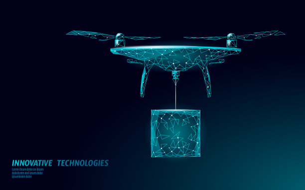 无人驾驶城市低聚横幅模板。监管无人机空中交付。法律禁止飞机隐私保护。私人区域信息安全。多边形矢量图图片下载