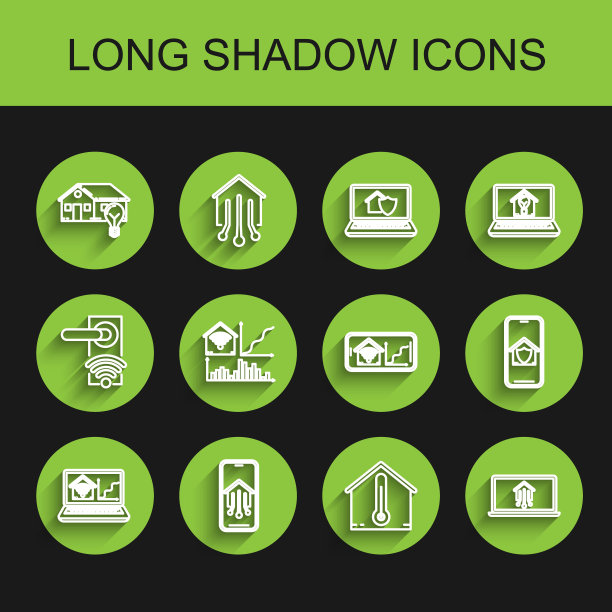 设置线上笔记本电脑与智能家庭与wi-fi，手机，智能住宅和灯泡，住宅温度，在保护和图标。向量图片下载