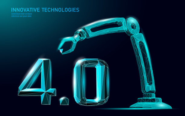 低聚未来工业革命概念。工业4.0 AI人工网络自主过程。在线技术行业管理。三维多边形创新系统矢量图图片下载