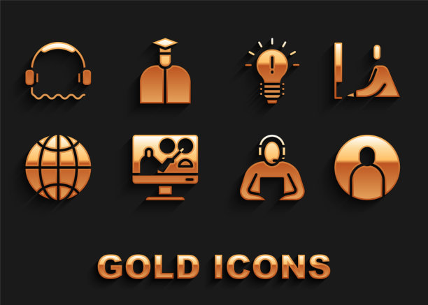 设置在线教育，学生工作笔记本电脑，创建帐户屏幕，社交网络，灯泡与概念的想法，耳机和图标。向量图片下载