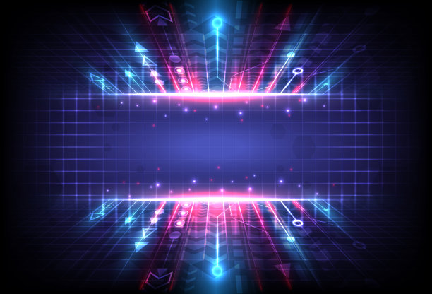 透视发光的速度箭头。抽象的技术背景。互联网对创新交流的动机和联系。数据计算机的电路线路。登陆页面，网格和算法图片下载