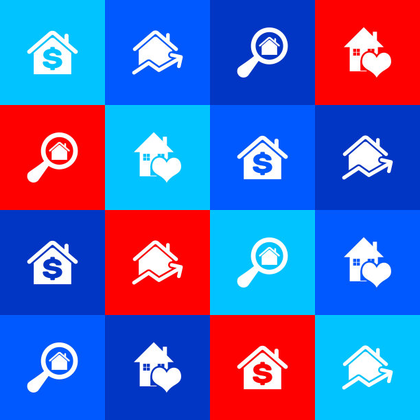 用美元设置房子，房屋价格上涨，搜索房子和心形图标。向量图片下载