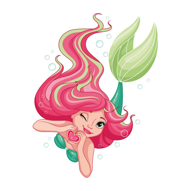 游泳美人鱼。卡通矢量图图片下载