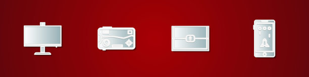 设置电脑显示器，手机和游戏，胸部和图标。向量图片下载