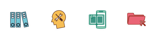 设置办公文件夹，人头服务，智能手机和书和文件夹图标。向量图片下载