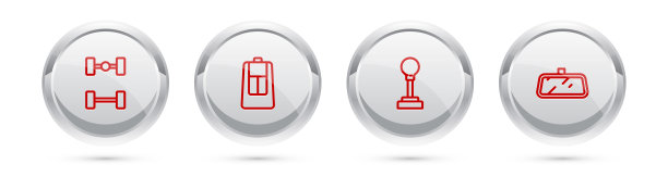 设置线底盘车，车钥匙与遥控，变速杆和镜子。银圈按钮。向量图片下载