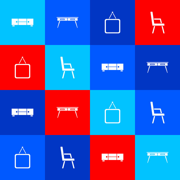 设置衣柜的抽屉，办公桌子，镜子和扶手椅图标。向量图片下载