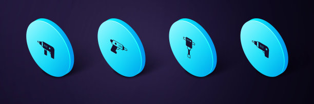 2.5D电动充电螺丝刀、施工破碎锤和钻机图标矢量图图片下载