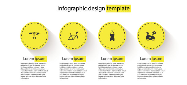配备自行车车把、车架、带水运动瓶及固定自行车。业务信息模板。向量图片下载