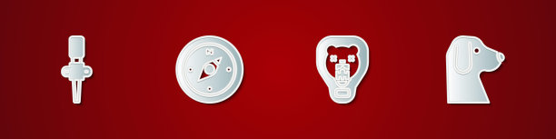 设置火炬火焰，指南针，熊头盾牌和狗图标。向量图片下载