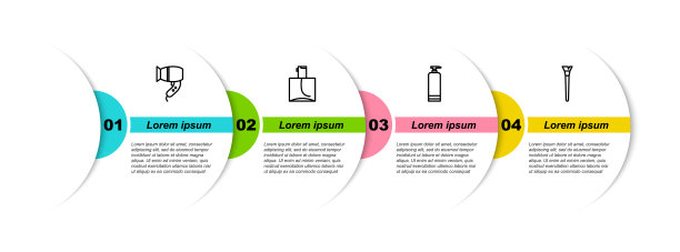 集电吹风、香水、化妆品管、化妆刷于一体。业务信息模板。向量图片下载