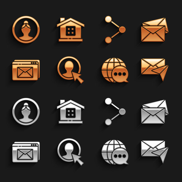 设置创建帐户屏幕，信封，世界地图从语音气泡，网站和信封，分享，和房子图标。向量图片下载