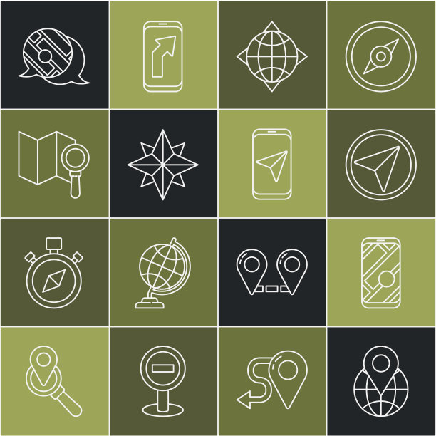 设置线路位置在全球，城市地图导航，城市信息图，世界指南针，风玫瑰，搜索位置，和图标。向量图片下载