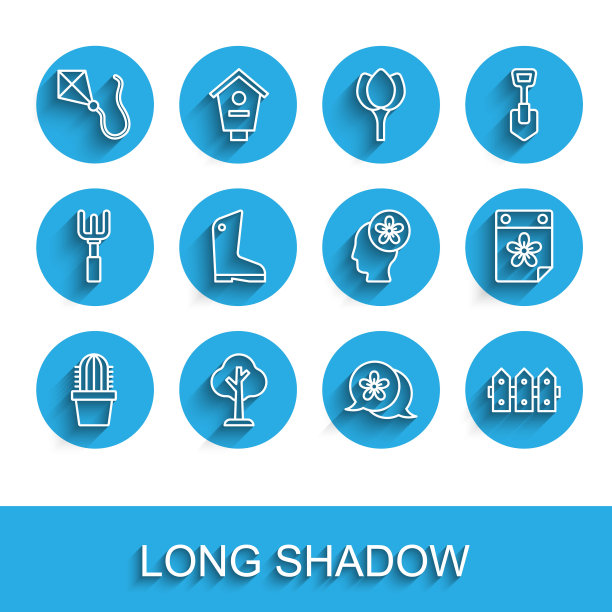 设置线仙人掌仙人掌在花盆，森林，风筝，花，花园栅栏木，橡胶手套，日历花和人的头里面的图标。向量图片下载