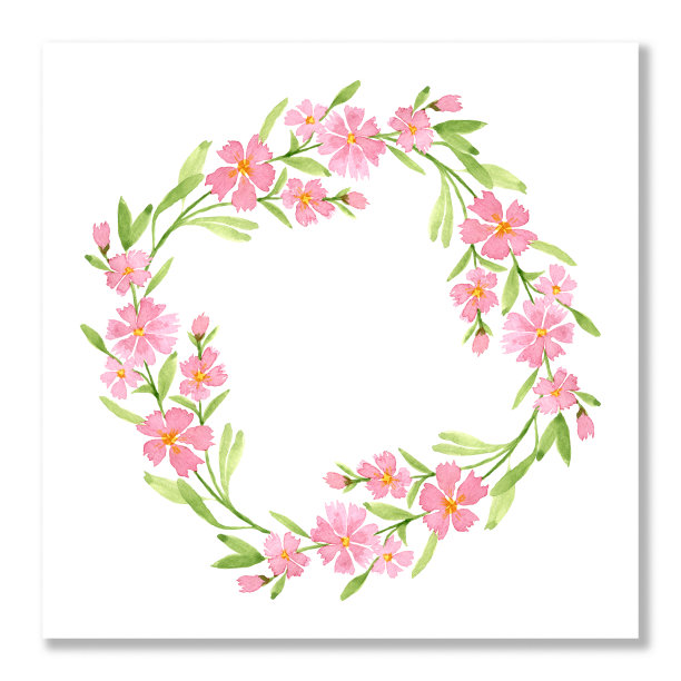 带花的水彩画框。粉红色的小花枝。精致的设计。邀请、婚礼、明信片、横幅的空白模板。方形框架。图片下载