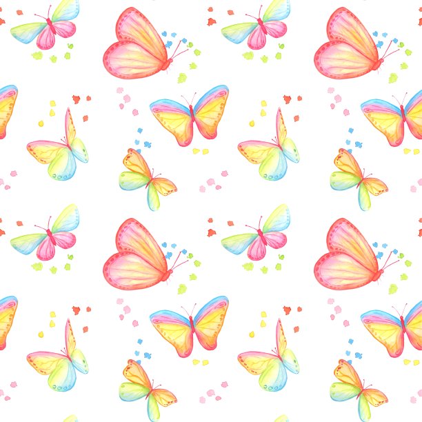 水彩无缝图案与蝴蝶。图片下载