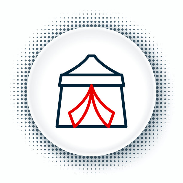 线马戏团帐篷图标孤立在白色背景上。狂欢节野营帐篷。游乐园。色彩斑斓的轮廓的概念。向量图片下载