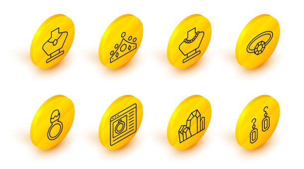 集耳环，宝石，珠宝网购，钻石订婚，项链模型，国王皇冠和图标。向量图片下载