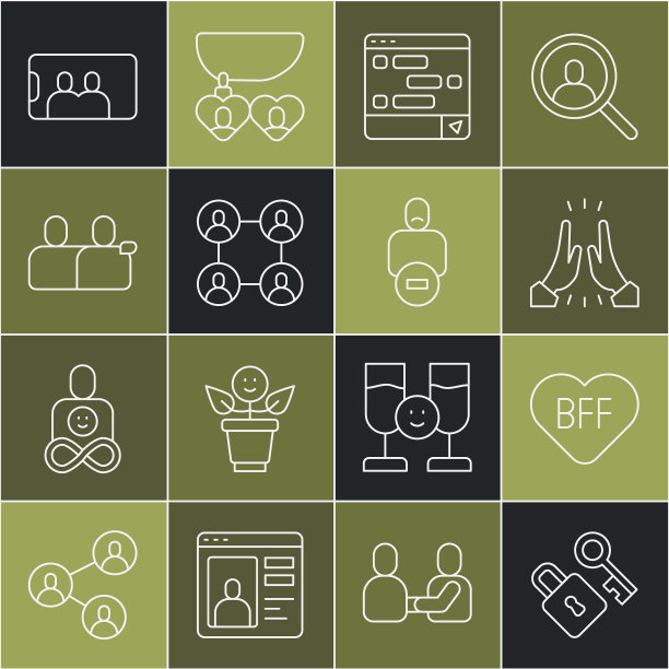 设置线锁键，永远的好朋友或最好的朋友，非正式的问候，聊天信息在笔记本电脑，自拍手机和丢失图标。向量图片下载