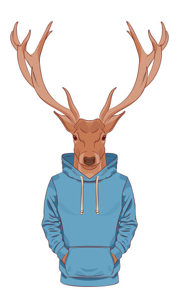 一只穿着蓝色运动衫或帽衫的棕色鹿图片下载