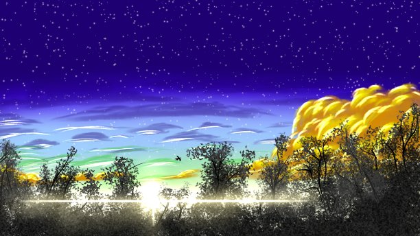 壁纸，插图美丽的森林和天空的风景图片下载