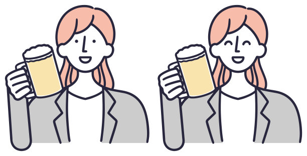 女人喝啤酒的简单插图图片下载