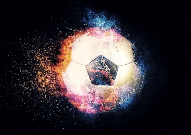 一个燃烧的足球的3D插图图片下载