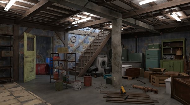 3D插图砖地下室与不必要的过时的东西图片下载