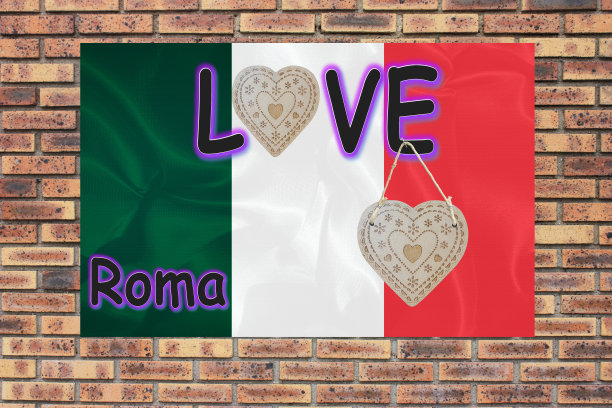 爱意大利罗马人的心挂在爱意大利国旗上图片下载